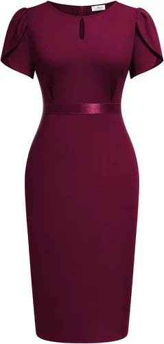 Vista 3 de AISIZE Elegante vestido de tubo de cóctel con mangas abullonadas y cuello para mujer