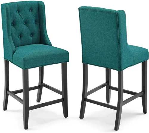 Vista 15 de Modway Baronet - Juego de 2 taburetes tapizados de tela con botones copetudos, color azul
