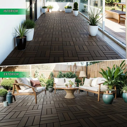 Vista 7 de Idzo Baldosas de Terraza Entrelazadas 9.6 PIES CUADRADOS - 10 PIEZAS Baldosas Impermeables de Madera de Acacia para Patio, Baldosas de Piso