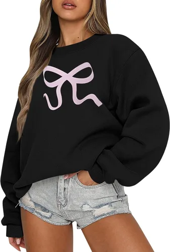 Vista 26 de Sudadera casual de manga larga para mujer, cuello redondo, ajuste holgado, tallas S-3XL
