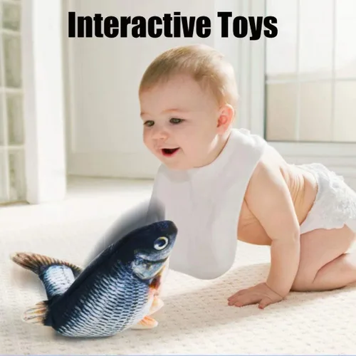 Vista 6 de QIAONIUNIU Juguetes de peluche interactivos de peces móviles eléctricos