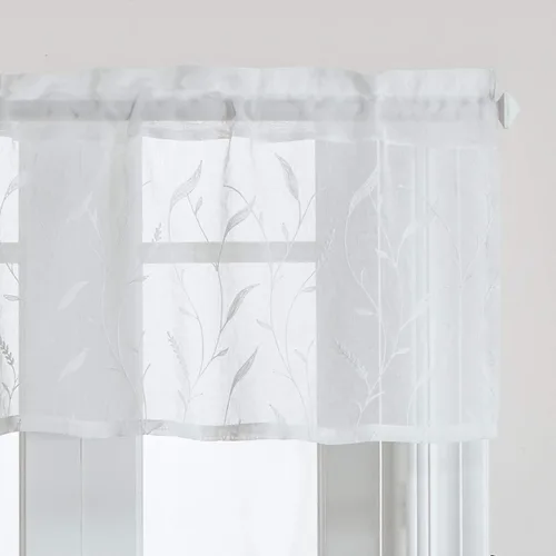 Vista 28 de VOGOL Juego de cortinas transparentes bordadas y cenefas para sala de estar, con bolsillo para barra blanca, par de cortinas traslúcidas