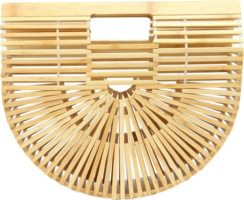 Vista 9 de Emprier Bolsas de bambú vintage para mujer, hechas a mano, bolsas de paja de verano, playa, bolsos de cesta