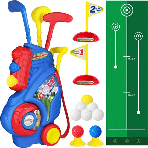 Vista 11 de Juego de Golf para Niños Pequeños para Niños y Niñas de 2 3 4 5 Años, Carrito de Golf Mejorado para Niños con Alfombrilla de Putting y Tablero