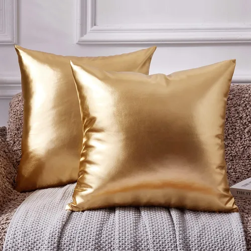 Vista 5 de EUCIOR Almohada Decorativa, Fundas de Almohada de Oro 16x16, Fundas de Almohada Decorativas Modernas Metálicas Brillantes, Fundas de Almohada