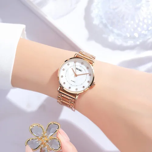Vista 5 de SKMEI Women Watches Diamond Big Face Thin Slim Stainless Luxury Fashion Analog Quartz Waterproof Dress Casual Simple Ladies Female Rose Gold