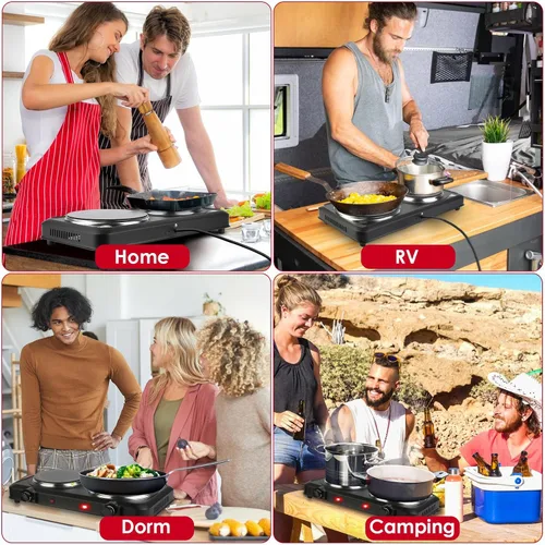 Vista 7 de TeqHome Quemador doble infrarrojo para encimera, placa eléctrica de 1800 W con placa de cocina de vidrio de cerámica de 7.5 pulgadas, temperatura