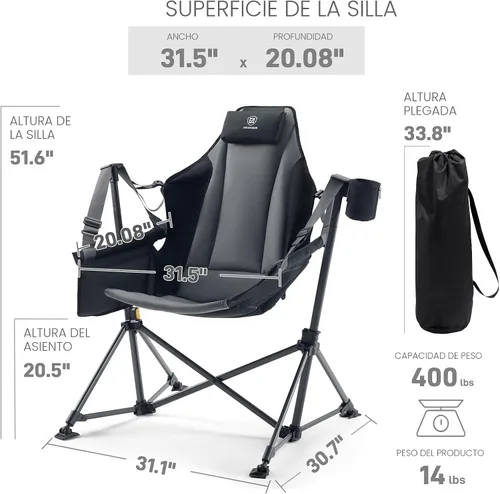 Vista 3 de EVER ADVANCED Hamaca acolchada de gran tamaño, silla columpio compacta y resistente con múltiples bolsillos de almacenamiento, silla mecedora