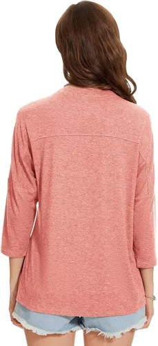 Vista 125 de ZENNILO Camisetas casuales de manga 3/4 para mujer, holgadas, cuello redondo, lindas camisetas básicas