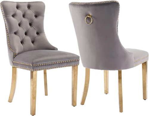 Vista 19 de Juego de 2 sillas de comedor de terciopelo beige, modernas sillas de cocina tapizadas