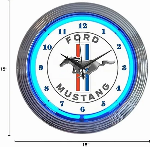 Vista 2 de Reloj de neón azul Ford Mustang
