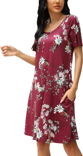 Vista 3 de CHERFLY Women's Summer T Shirt Dresses Casual Beach Short Sleeve Swing Pockets Dresses