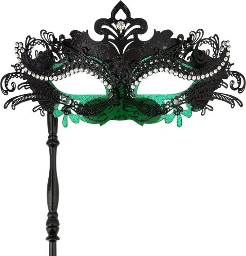 Vista 4 de Hoshin Máscara de mascarada con palo, decoraciones de Mardi Gras, máscaras venecianas para mujer
