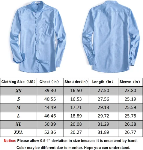 Vista 7 de Camisas de manga larga con cuello de banda (cuello mandarín) para hombre con bolsillo