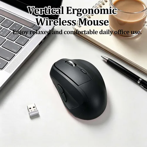 Vista 2 de Ratón inalámbrico Bluetooth, ergonómico, vertical, recargable, silencioso, portátil, inalámbrico, modo dual, de alta precisión, con receptor USB