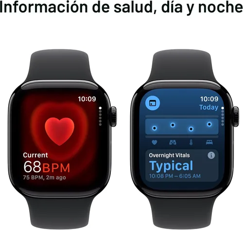 Vista 6 de Apple Watch Series 10 [GPS 42 mm] Smartwatch con caja de aluminio negro brillante y correa deportiva negra - M/L. Rastreador de fitness, aplicación