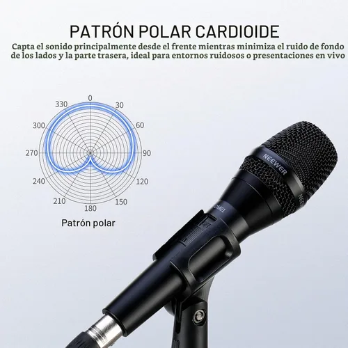 Vista 3 de NEEWER DM01 Micrófono dinámico cardioide con cable XLR para podcast, PC, juegos, transmisión, voz de estudio, discursos, actuaciones en vivo, 600Ω