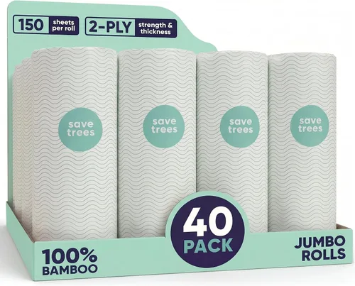 Vista 8 de Save Trees Paquete de 6 toallas de papel de bambú, 750 hojas, ultra absorbentes y duraderas, ecológicas, con certificación FSC, totalmente libres