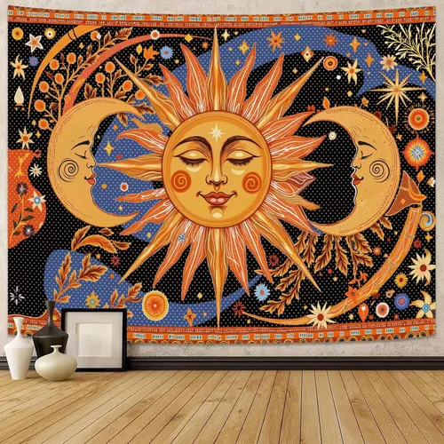 Vista 10 de Kanuyee Tapiz Floral de Luna Tapiz de Flores para Dormitorio Tapices Bohemios para Colgar en la Pared Estético para Dormitorio y Sala de Estar Luna