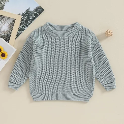 Vista 2 de Karwuiio - Suéter de punto para bebé, niña, niño, cuello redondo, manga larga, sudadera para otoño e invierno