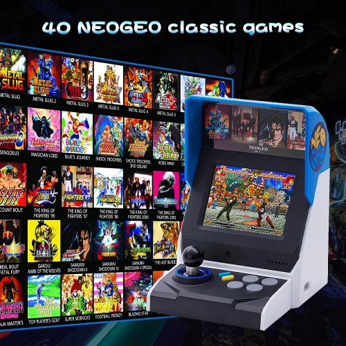 Vista 5 de SNK 40th Anniversary NEOGEO MINI Arcade Console, 3.5" Screen with 40 Classic Games(KOF/Metal Slug Series), TV Output Compatible, Dual Controller
