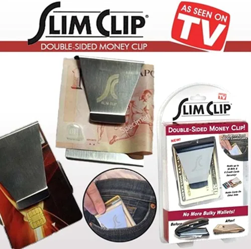 Vista 5 de billetera y tarjetero doble con clip para billetes y tarjetas de crédito, Plateado