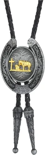 Vista 2 de HUABOLA CALYN Corbata Bolo para hombre - Corbata de caballo dorado nativo americano de vaquero occidental