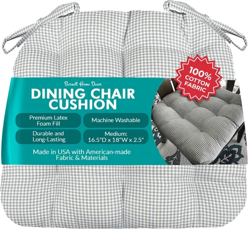 Vista 129 de Barnett Home Decor Ticking Stripe Berlin Blue - Almohadilla para silla de comedor con lazos, tamaño mediano 18, relleno de espuma de látex, lavable