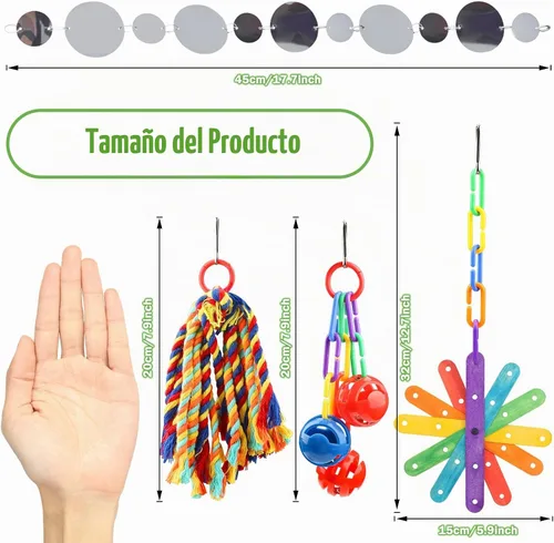 Vista 2 de QUOZUO Juguetes para pájaros pequeños, accesorios de jaula de periquitos, juguetes de periquitos, juguete masticable colgante de pie, juguetes