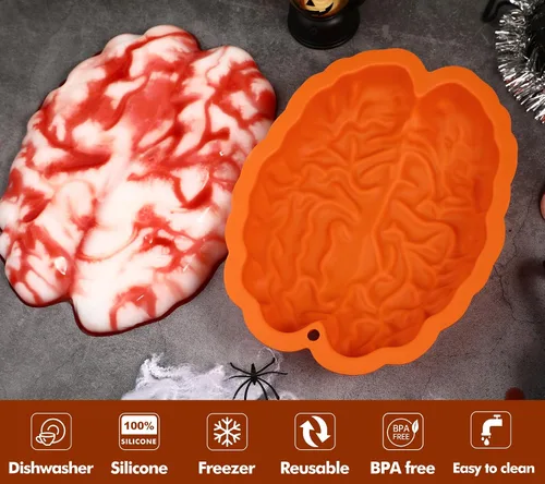 Vista 5 de Webake Moldes de gelatina de cerebro de silicona, moldes de gelatina de cerebro para pasteles, moldes de chocolate de 9 pulgadas, moldes de cerebro