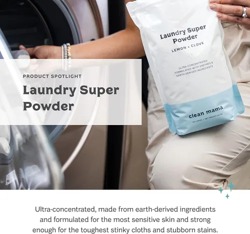 Vista 4 de Clean Mama Detergente en polvo para ropa sucia, detergente en polvo extra fuerte, detergente natural para ropa para pieles sensibles, alimentado por