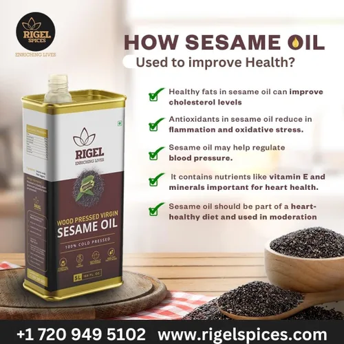 Vista 5 de Rigel Spices Aceite de sésamo prensado en frío molido naturalmente en lata ecológica de 33.8 fl oz (lata de 1 litro) Sin conservantes