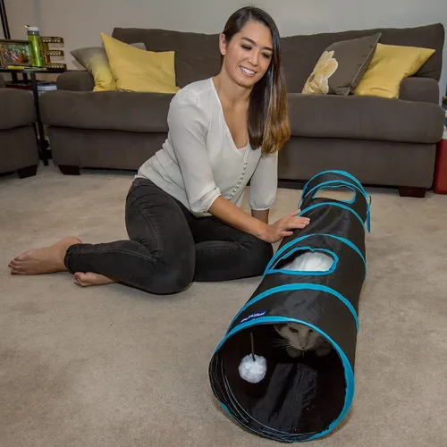 Vista 3 de PetLike Túnel para gatos de interior plegable para mascotas, tubo emergente para mascotas, escondite, juguetes de juego para gatos con pelota