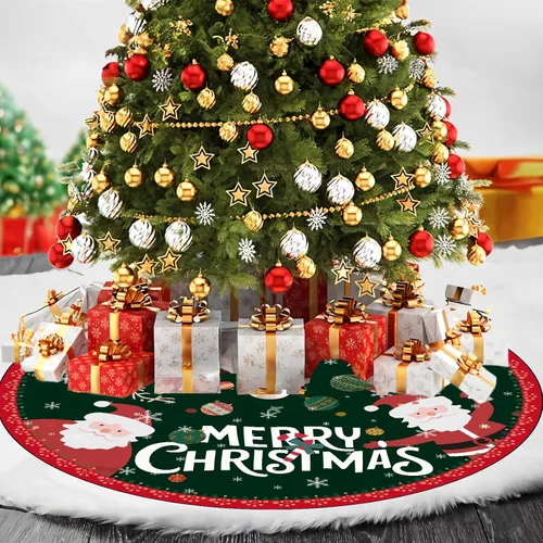 Vista 7 de Falda de árbol de Navidad redonda, decoraciones navideñas falda de árbol verde retro, falda de árbol de Navidad Feliz Navidad de 48 pulgadas, adorno