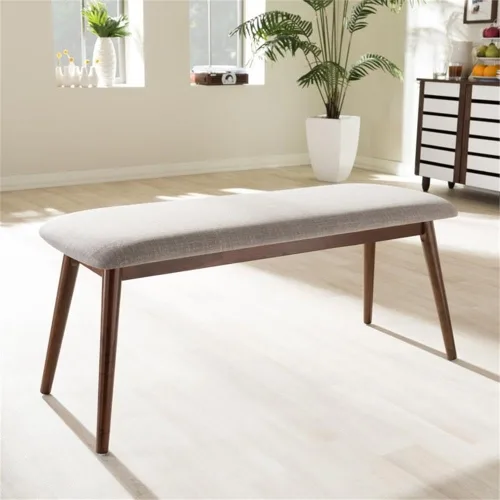 Vista 2 de Baxton Studio Flora Mid-Century - Banco de comedor moderno de madera con acabado marrón claro y roble