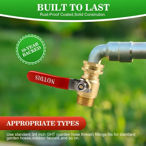 Vista 5 de Válvula de cierre de manguera de jardín de latón con diseño de flujo completo - Conector GHT de servicio pesado de 3/4", mango de acero inoxidable