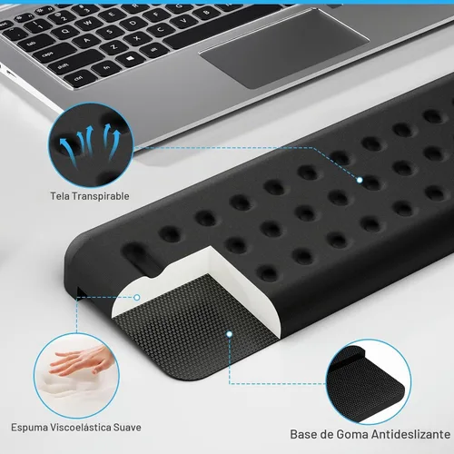 Vista 4 de Leolee Coderas de escritorio en forma de L para escritorio, reposabrazos de espuma viscoelástica negra para escritorio con base antideslizante