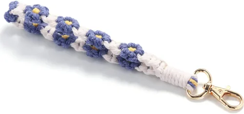 Vista 3 de XGALBLA Bonito llavero de macramé bohemio hecho a mano, pulsera de pulsera con cordón de muñeca floral para mujer