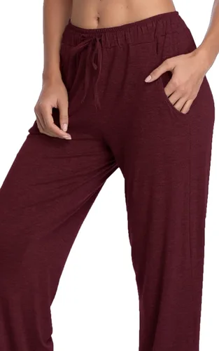 Vista 8 de Pantalones largos de modal, cómodos, con cordón ajustable, sueltos, de pierna recta, para yoga, correr, hacer deporte, con bolsillos