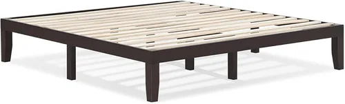 Vista 13 de KOMFOTT Armazón de cama de plataforma de madera de 14 pulgadas, tamaño Twin, base de colchón de madera con marco de madera de caucho, fuerte soporte
