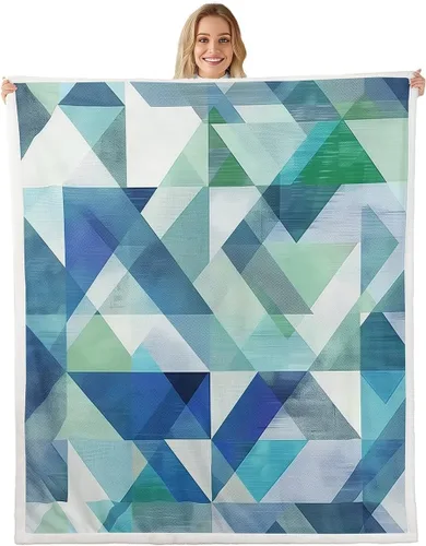 Vista 28 de Erosebridal Black Blue Triangles Square Fleece Throw Blanket 40"x50" - Ultra-Soft for Couch Sofa Bed,3D Geometric Pattern Sherpa Blanket,Abstract
