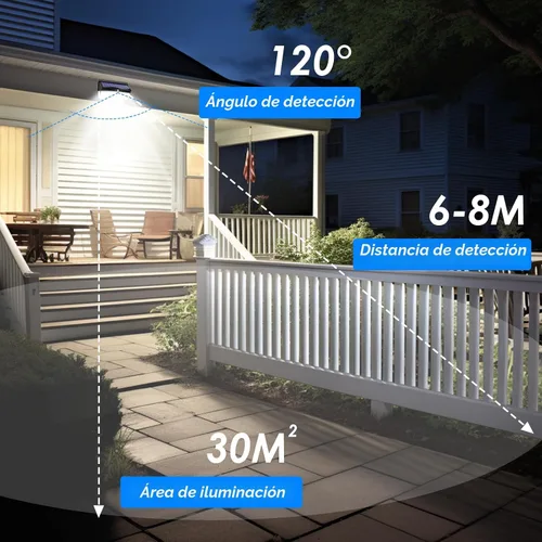 Vista 6 de 368 luces LED solares para exteriores con sensor de movimiento, valla solar con 3 modos de iluminación, seguridad alimentada, impermeable