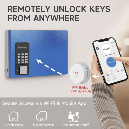 Vista 6 de Caja de bloqueo de 16 llaves de montaje en pared, APP Bluetooth/Contraseña de una sola vez/Control remoto Wi-Fi, gabinete de llaves inteligente