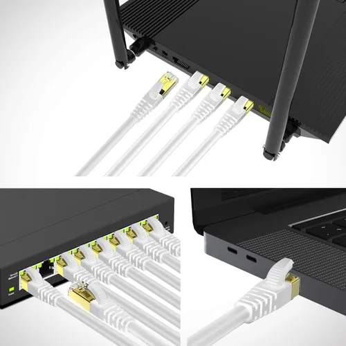 Vista 8 de KASIMO Cable Ethernet CAT 8 blindado SFTP para red de Internet, cables LAN de alta velocidad resistentes con conector RJ45 chapado en oro