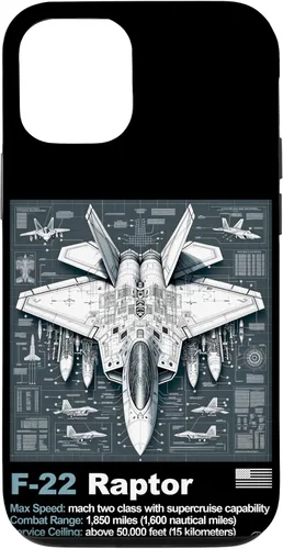 Vista 28 de F22 Raptor Fighter Jet Blueprint - Funda para iPhone 16, diseño técnico y especificaciones