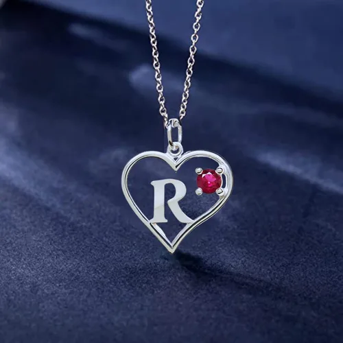 Vista 5 de Colgante de plata de ley Corazón y Letra R