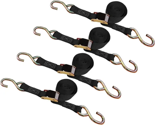 Vista 10 de Mega Cargo Control - Hebilla de leva resistente de 1" x 6' con ganchos S recubiertos de negro - WLL 400 lbs. Paquete de 4