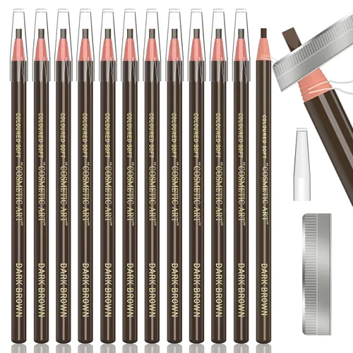 Vista 7 de Juego de 6 piezas de lápices de cejas impermeables de color negro para tatuajes y microblading, delineadores permanentes para cejas en lápices