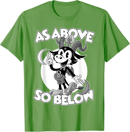 Vista 17 de Camiseta de dibujos animados retro de Baphomet Pagan As Above So Below, Negro, S