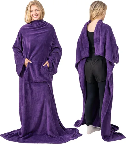 Vista 27 de PAVILIA Manta con Mangas para Adultos Mujeres Hombres, Manta Suave y Cálida Usable de Vellón Envolvente Tipo Throw, Manta Bata Regalo